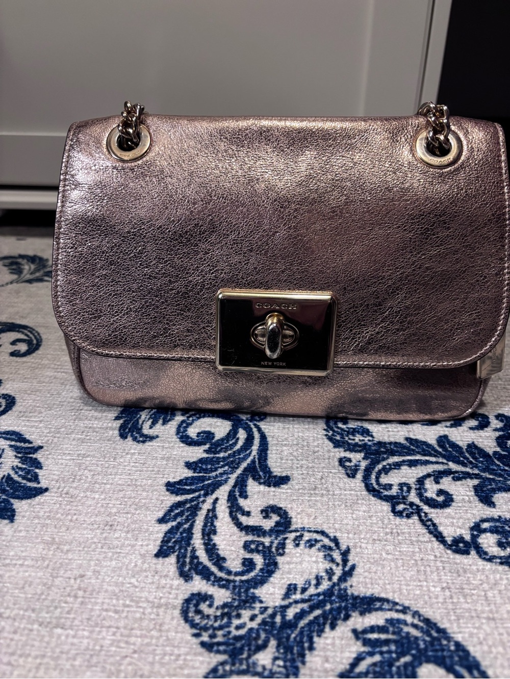 Coach Crinkle Metallic Leather Cassidy Crossbody Bag in Rose Gold